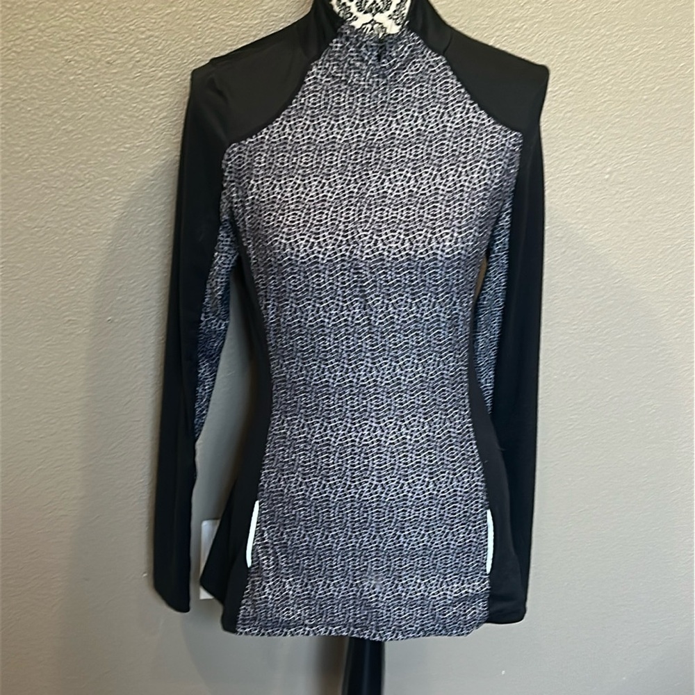 PrAna Sierra Quarter Zip Pullover Purple Print Base Layer Shirt Running Top